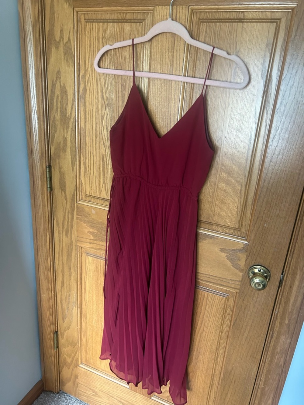 ASOS Burgundy Midi Pleated Spaghetti Strap Dress